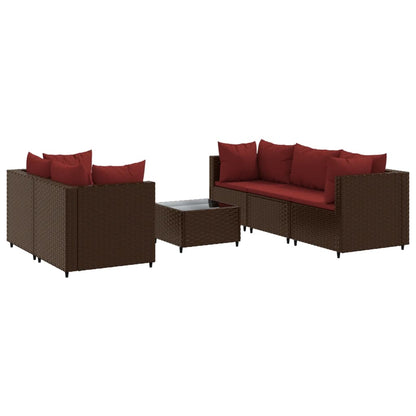6-delige Loungeset met kussens poly rattan bruin