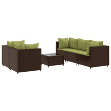 6-delige Loungeset met kussens poly rattan bruin