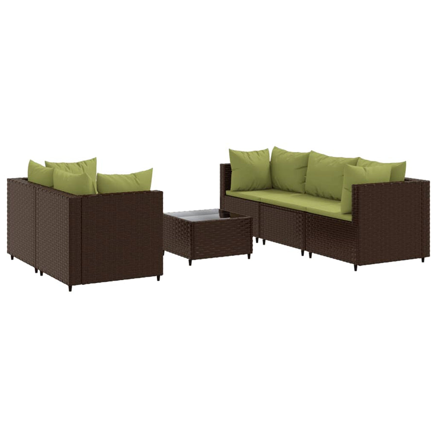 6-delige Loungeset met kussens poly rattan bruin