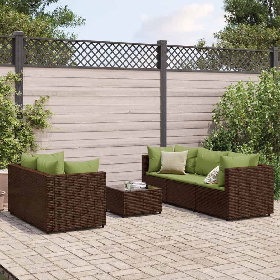 6-delige Loungeset met kussens poly rattan bruin