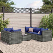Loungeset 6-delig poly rattan grijs met kussens