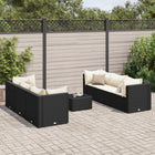 7-delige Loungeset met kussens poly rattan zwart