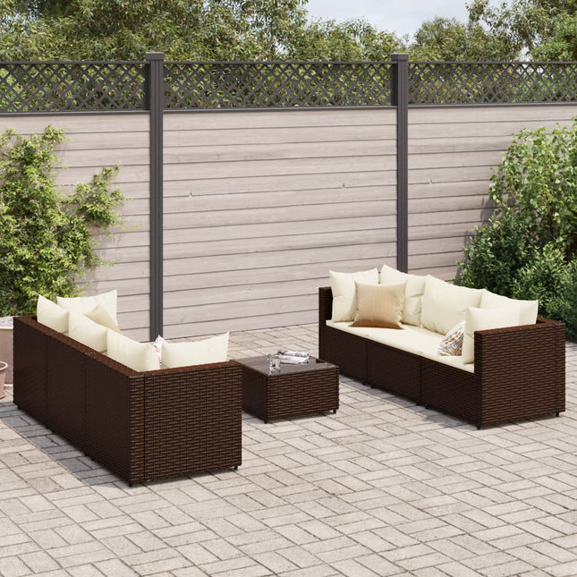 7-delige Loungeset met kussens poly rattan bruin