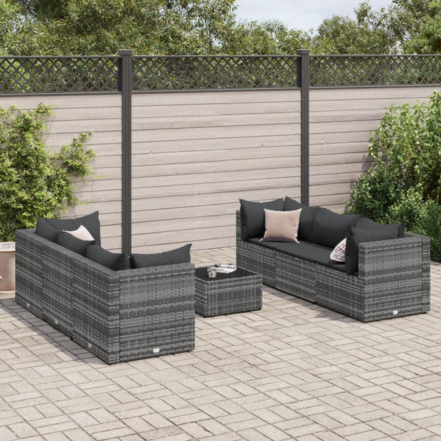 7-delige Loungeset met kussens poly rattan grijs