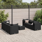 7-delige Loungeset met kussens poly rattan zwart