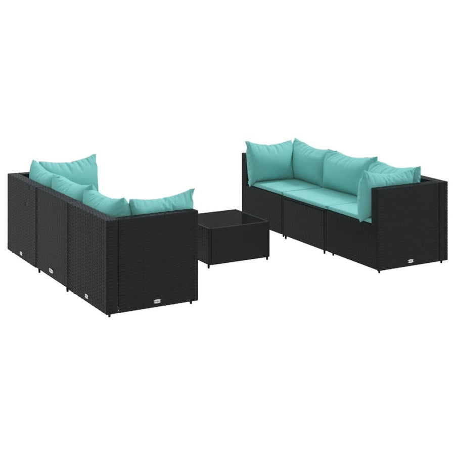 7-delige Loungeset met kussens poly rattan zwart