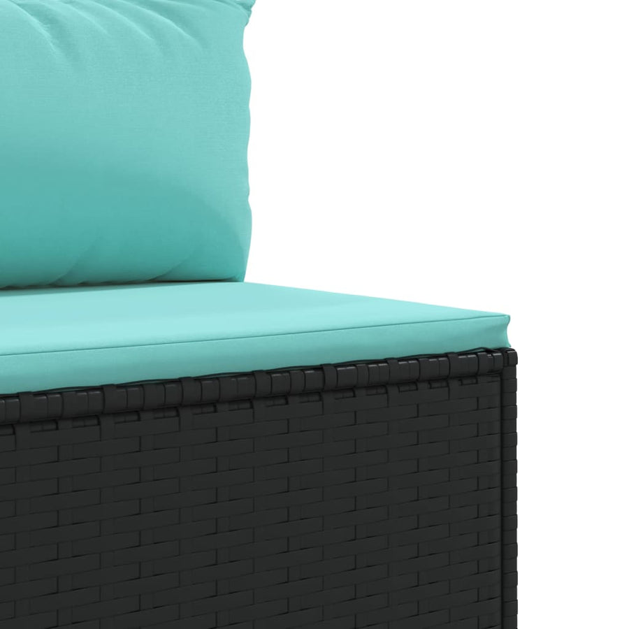 7-delige Loungeset met kussens poly rattan zwart
