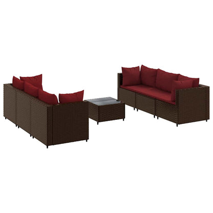7-delige Loungeset met kussens poly rattan bruin