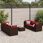 7-delige Loungeset met kussens poly rattan bruin