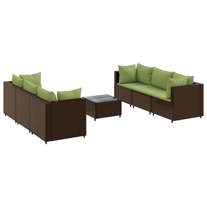 7-delige Loungeset met kussens poly rattan bruin