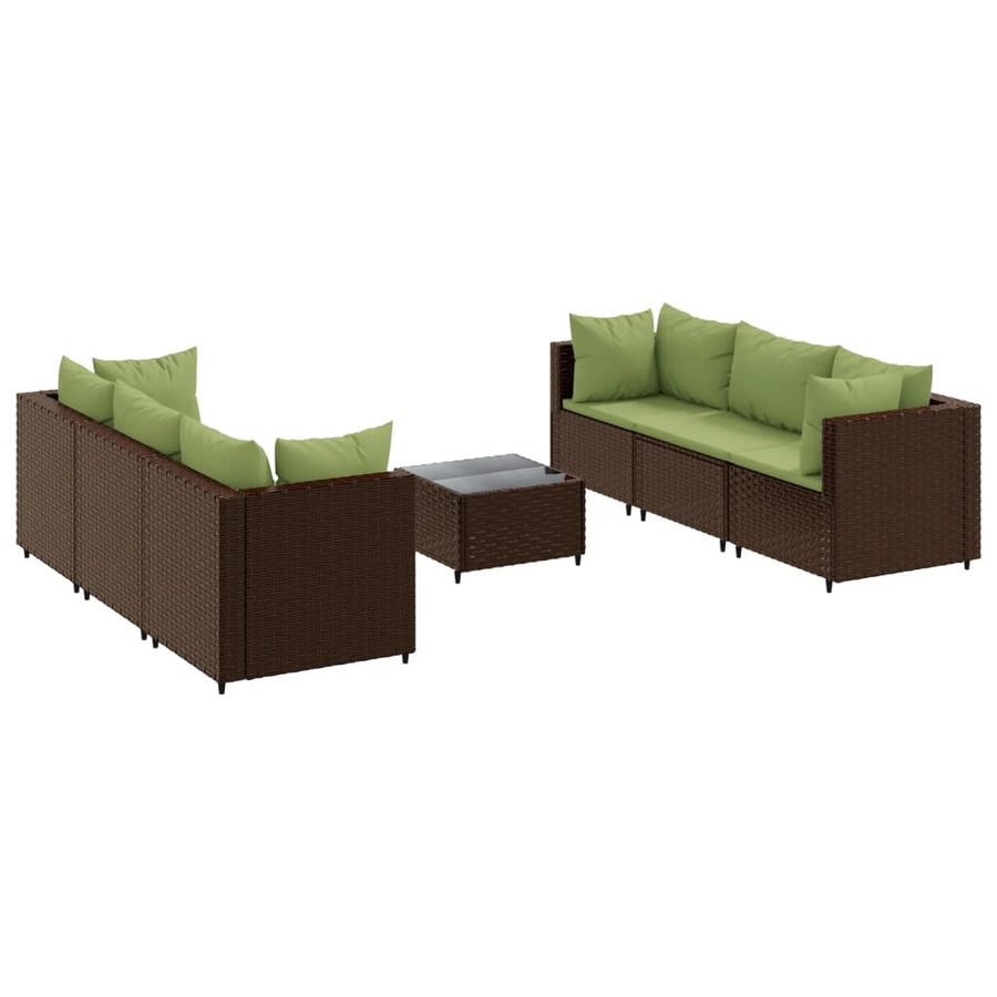 7-delige Loungeset met kussens poly rattan bruin