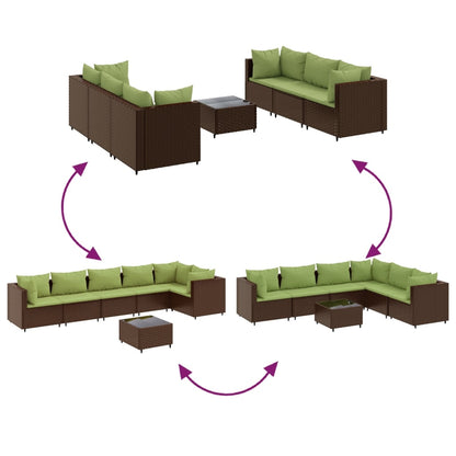 7-delige Loungeset met kussens poly rattan bruin