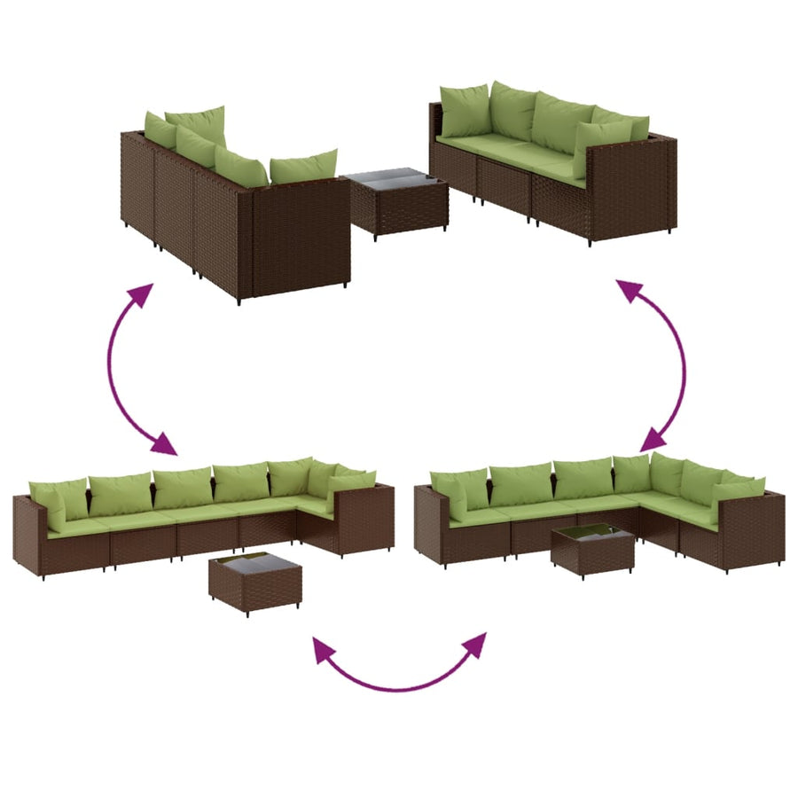 7-delige Loungeset met kussens poly rattan bruin