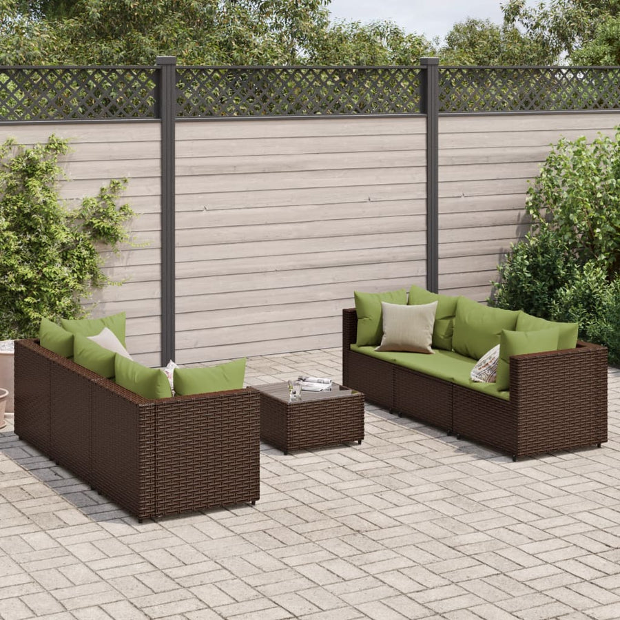 7-delige Loungeset met kussens poly rattan bruin