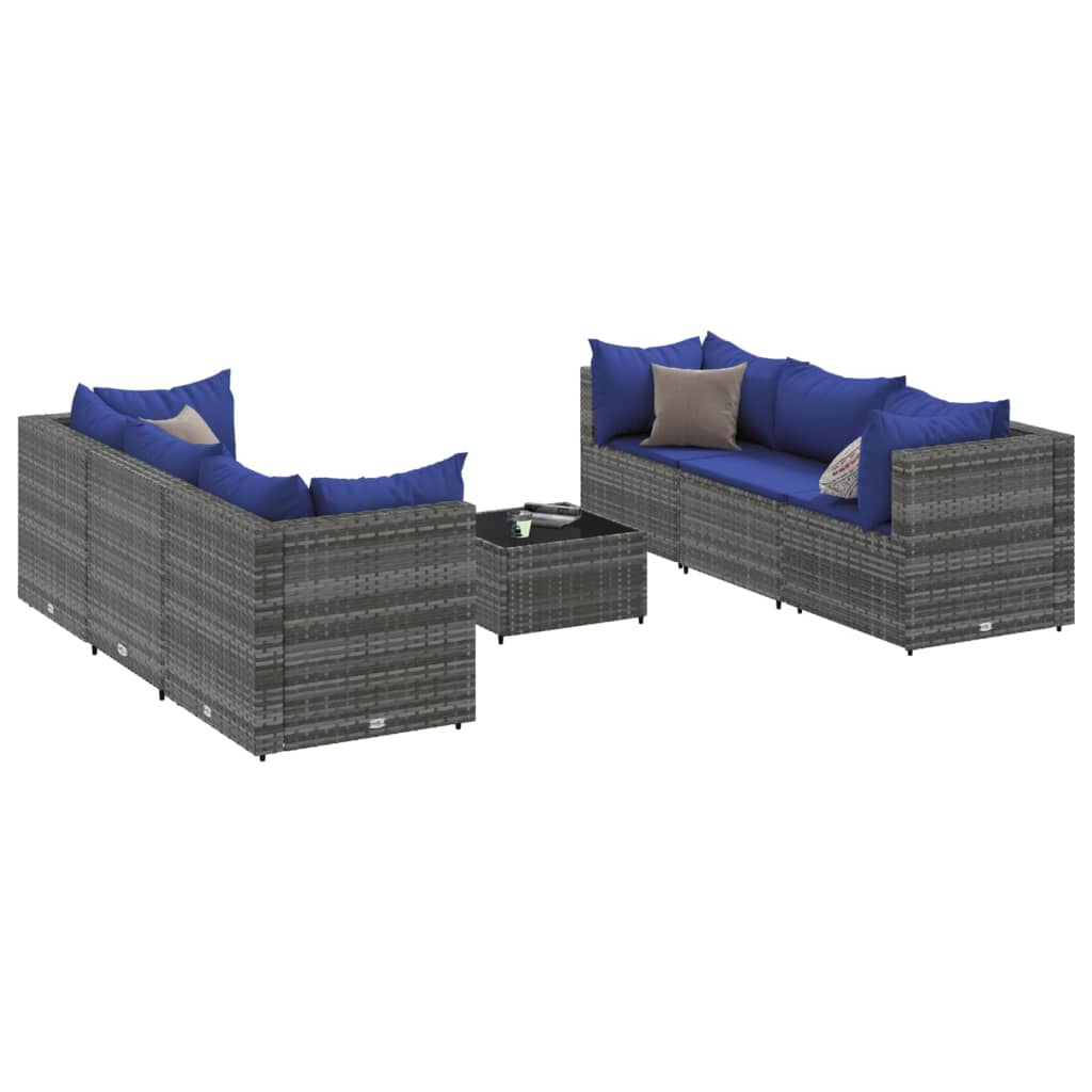 7-delige Loungeset met kussens poly rattan grijs