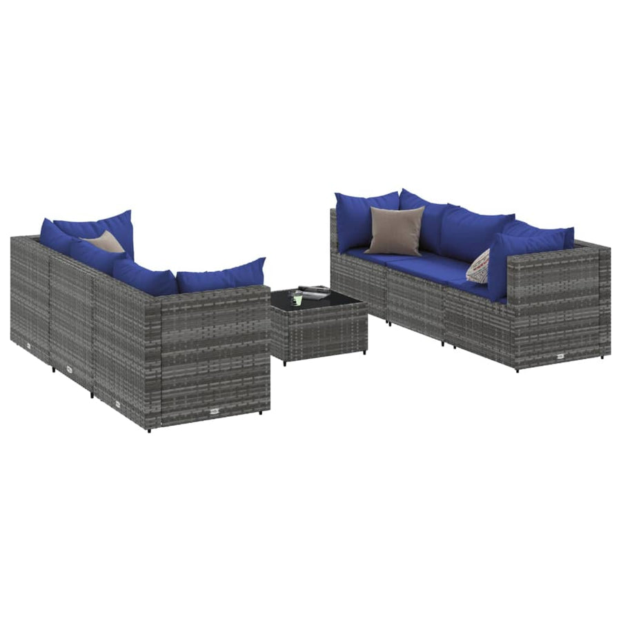 7-delige Loungeset met kussens poly rattan grijs