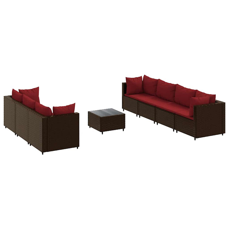 8-delige Loungeset met kussens poly rattan bruin