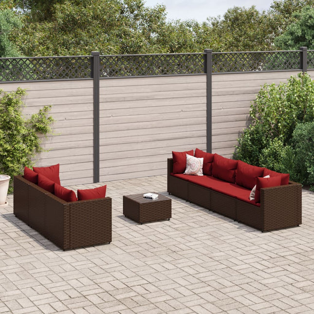 8-delige Loungeset met kussens poly rattan bruin