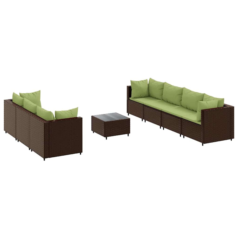 8-delige Loungeset met kussens poly rattan bruin