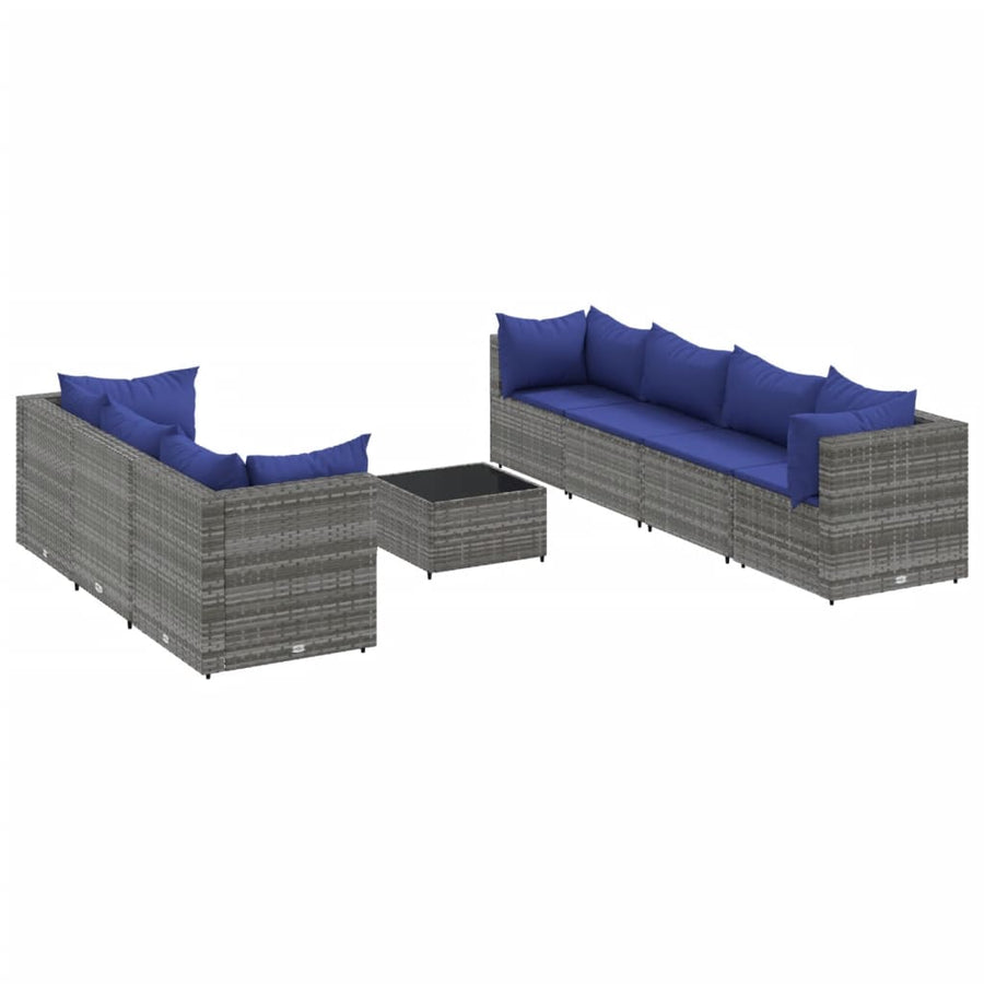 8-delige Loungeset met kussens poly rattan grijs