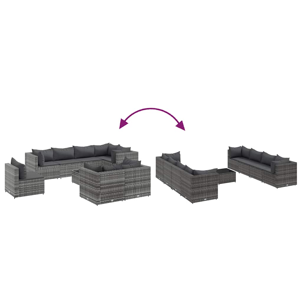 9-delige Loungeset met kussens poly rattan grijs