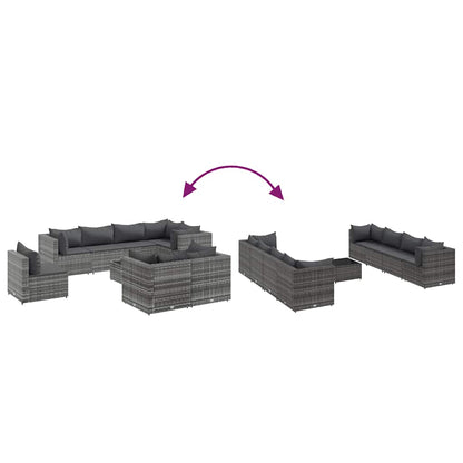 9-delige Loungeset met kussens poly rattan grijs