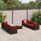 9-delige Loungeset met kussens poly rattan bruin