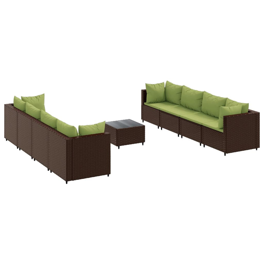 9-delige Loungeset met kussens poly rattan bruin