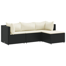4-delige Loungeset met kussens poly rattan zwart