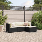 4-delige Loungeset met kussens poly rattan zwart