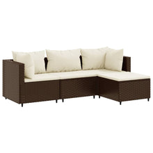 4-delige Loungeset met kussens poly rattan bruin