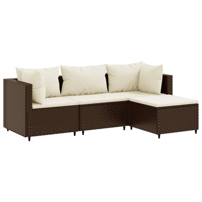 4-delige Loungeset met kussens poly rattan bruin