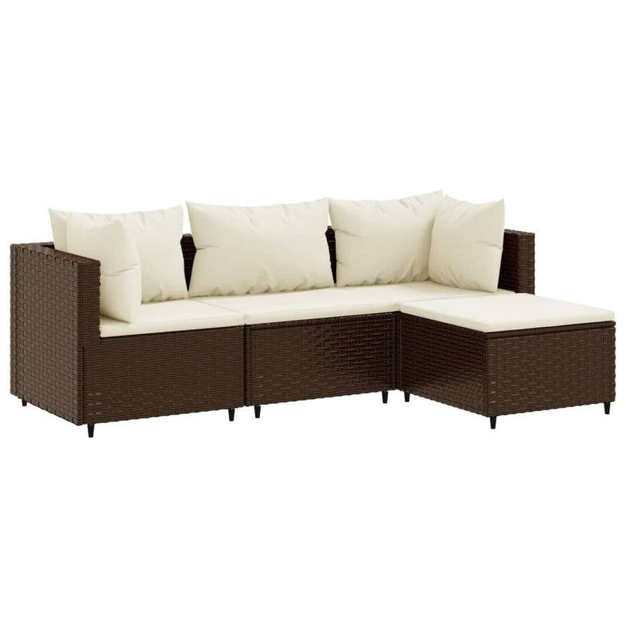 4-delige Loungeset met kussens poly rattan bruin