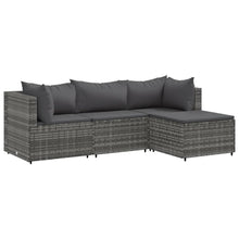 4-delige Loungeset met kussens poly rattan grijs