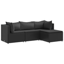 4-delige Loungeset met kussens poly rattan zwart