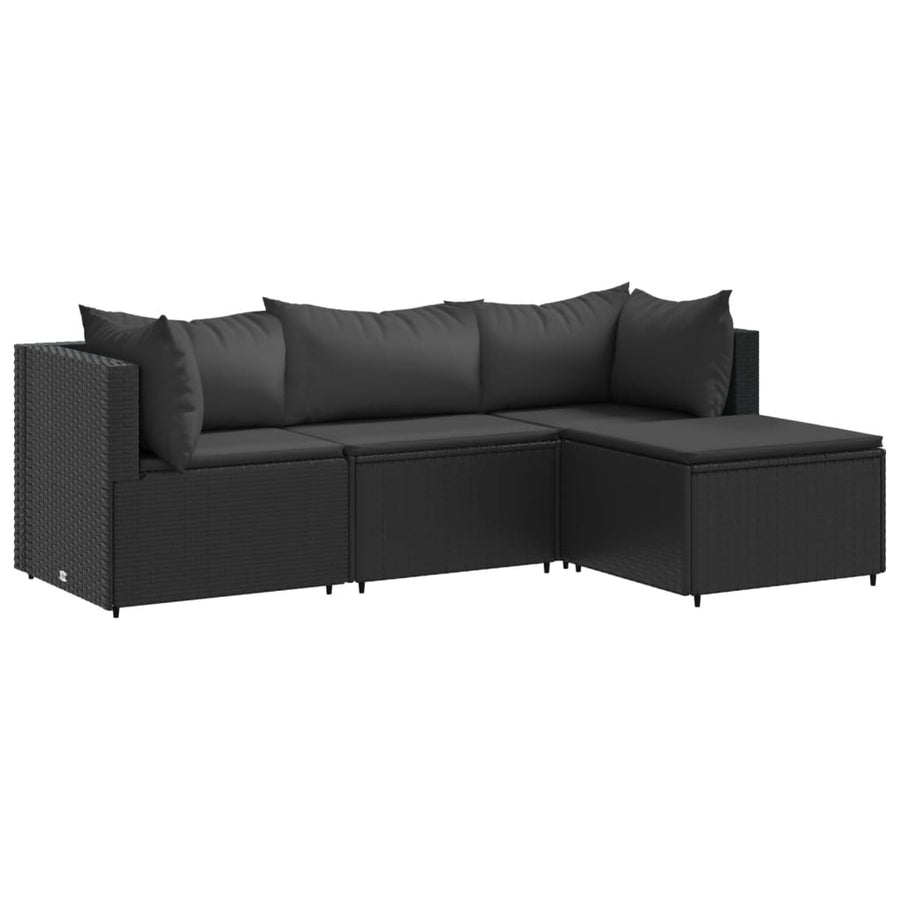 4-delige Loungeset met kussens poly rattan zwart