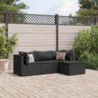 4-delige Loungeset met kussens poly rattan zwart