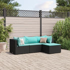 4-delige Loungeset met kussens poly rattan zwart