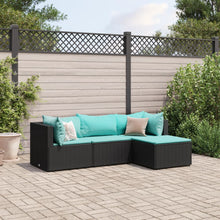 4-delige Loungeset met kussens poly rattan zwart