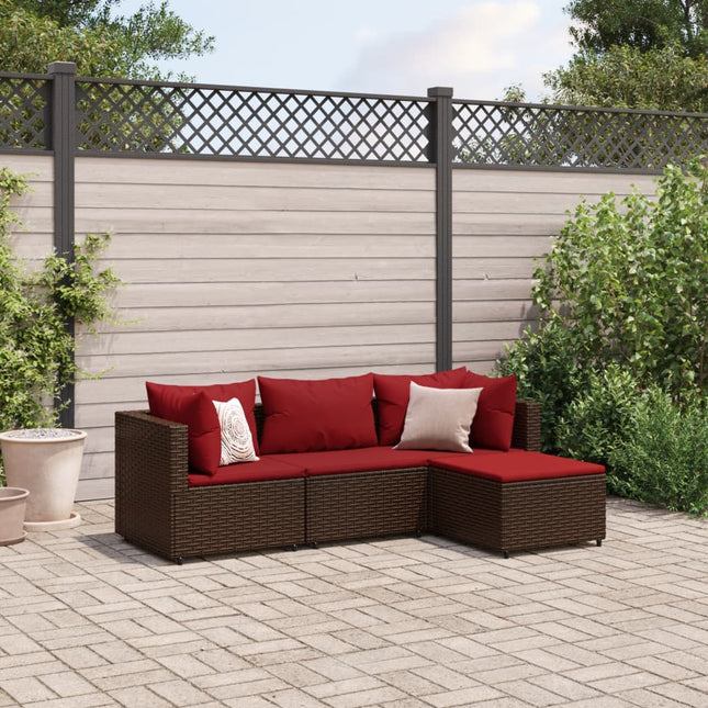 4-delige Loungeset met kussens poly rattan bruin