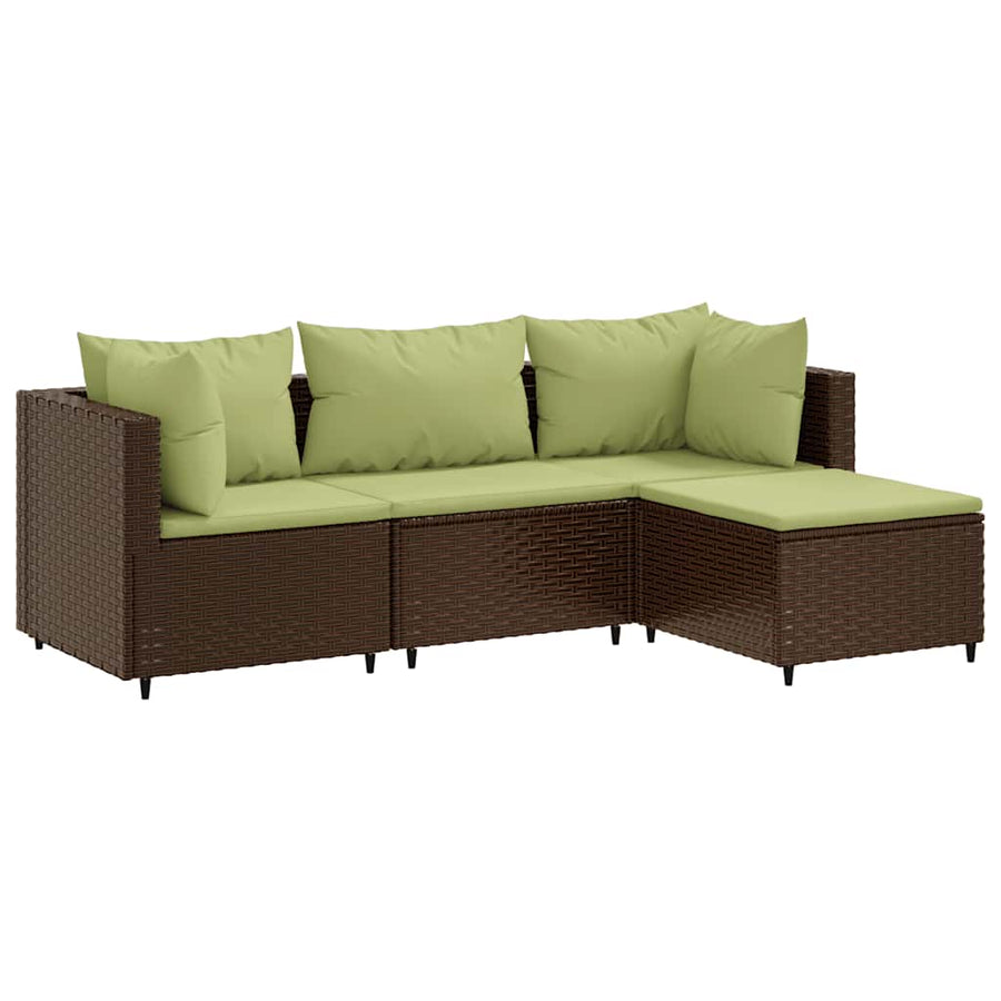 4-delige Loungeset met kussens poly rattan bruin