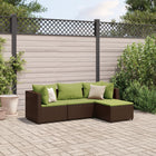 4-delige Loungeset met kussens poly rattan bruin