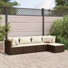 5-delige Loungeset met kussens poly rattan bruin