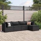 5-delige Loungeset met kussens poly rattan zwart