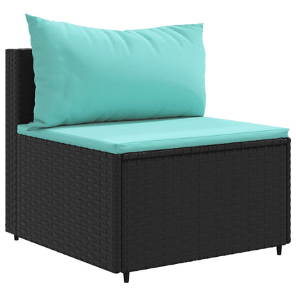 5-delige Loungeset met kussens poly rattan zwart
