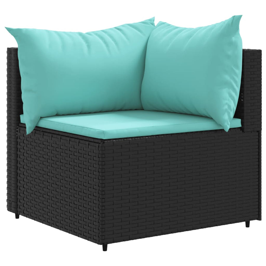 5-delige Loungeset met kussens poly rattan zwart