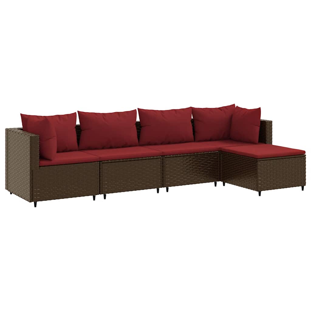 5-delige Loungeset met kussens poly rattan bruin