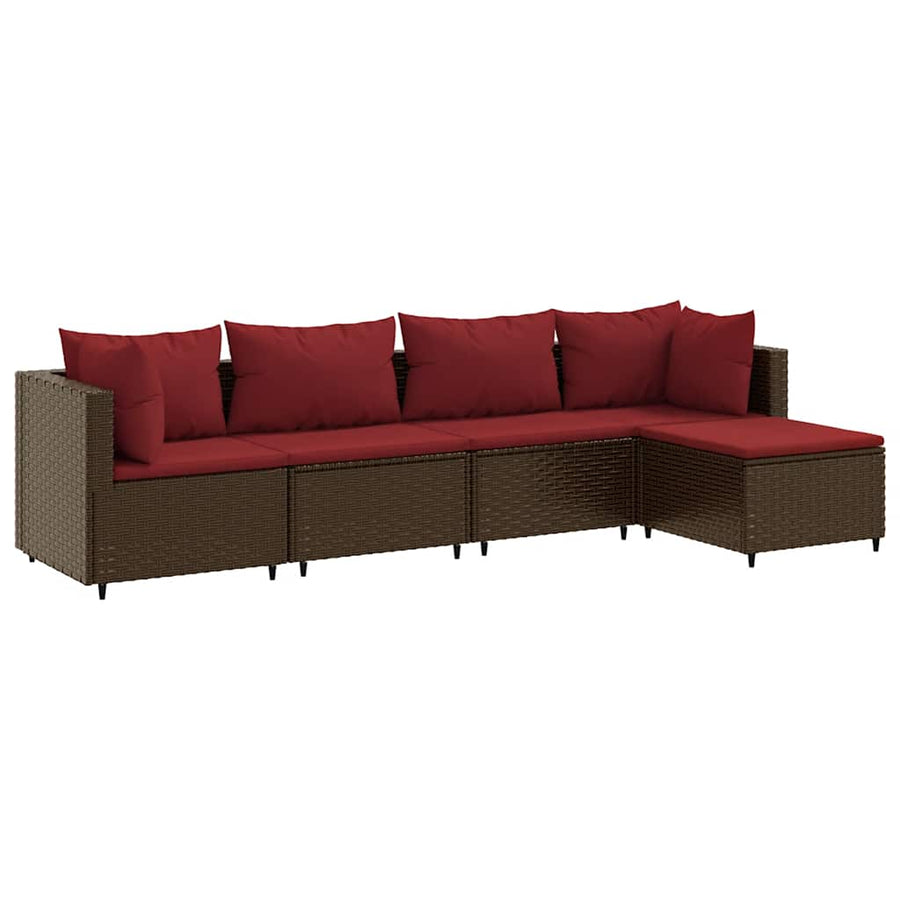 5-delige Loungeset met kussens poly rattan bruin
