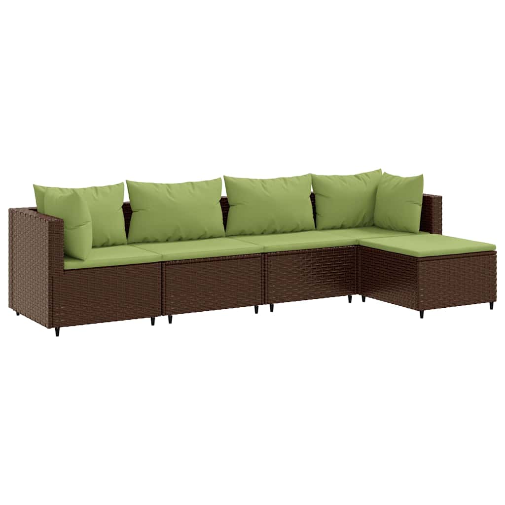 5-delige Loungeset met kussens poly rattan bruin