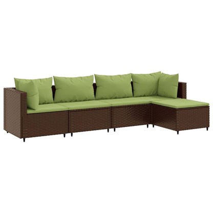 5-delige Loungeset met kussens poly rattan bruin